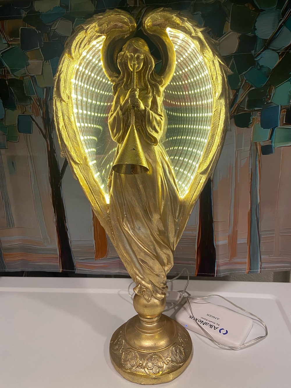 Gold Angel Table Lamp Sculpture - Decorative Home Art